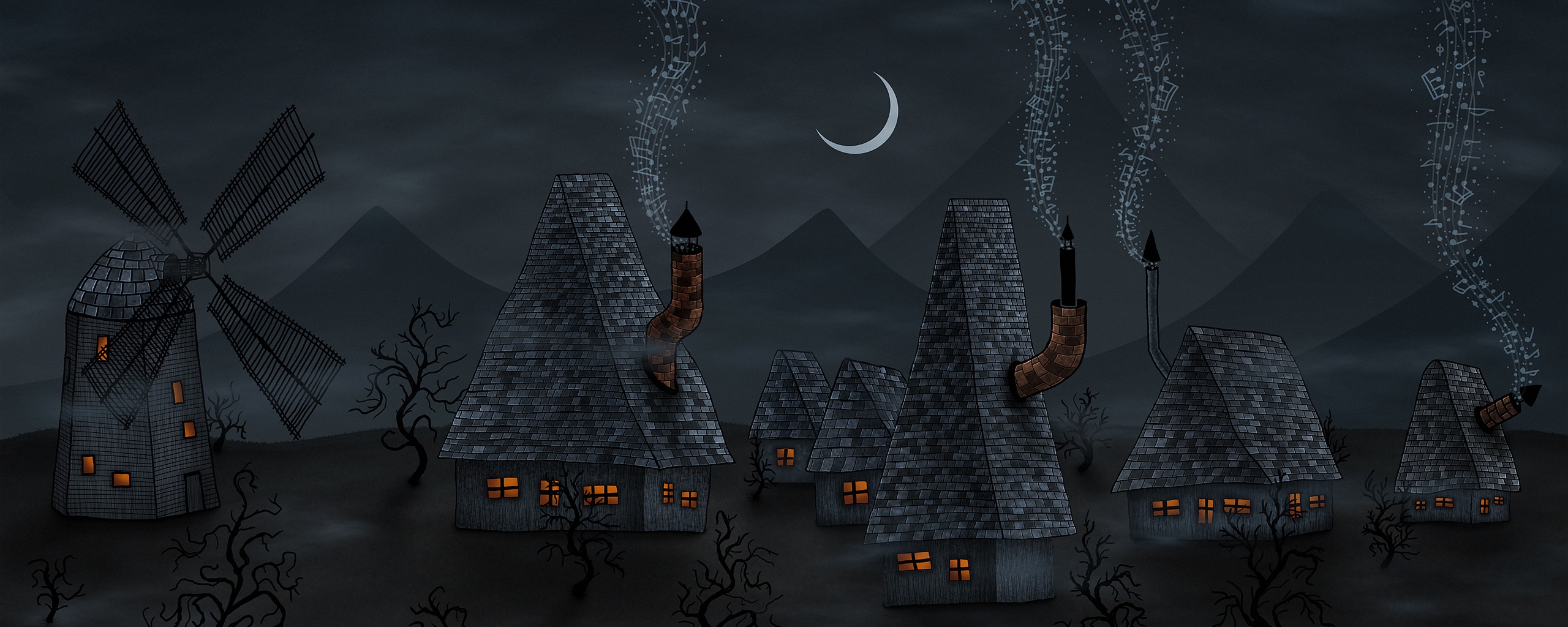 Ночная деревенька обои