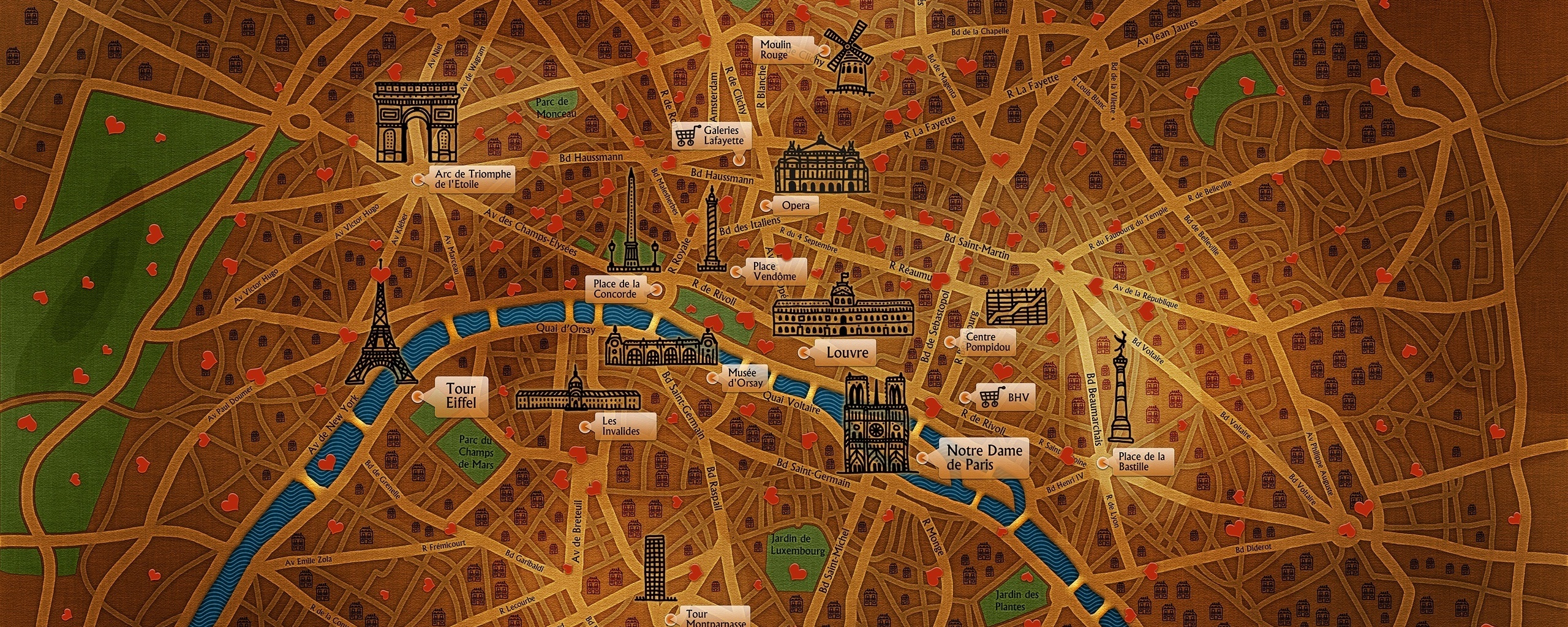 Карта Парижа обои