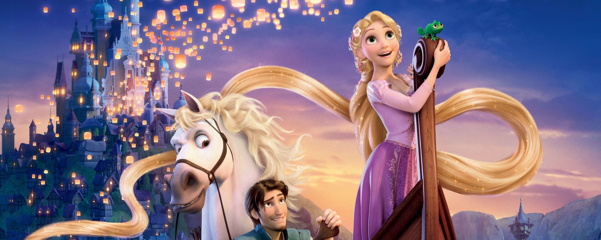 Рапунцель принц и конь в лодке обои