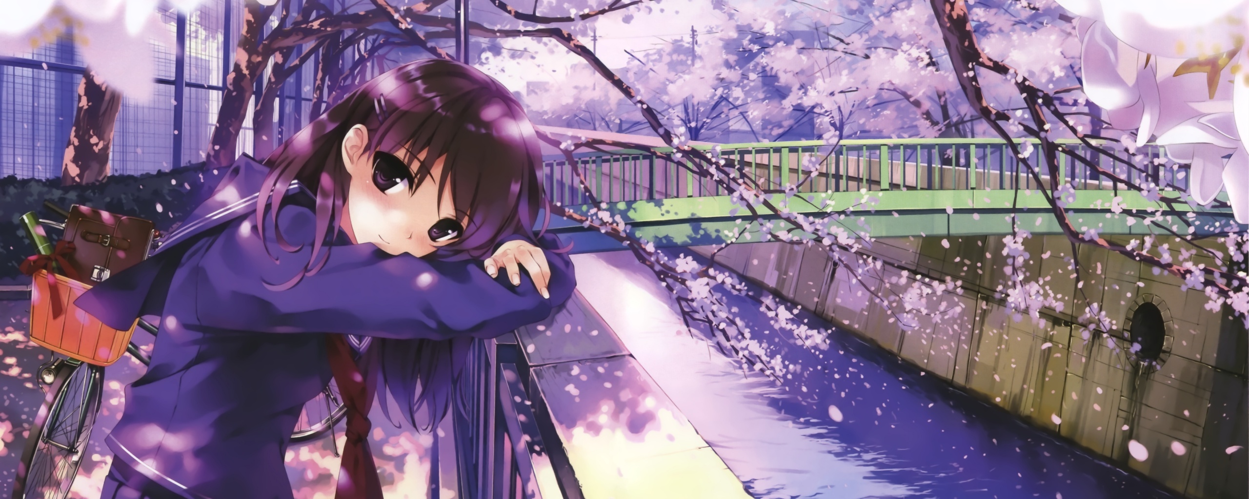 Девушка среди лепестков сакуры обои