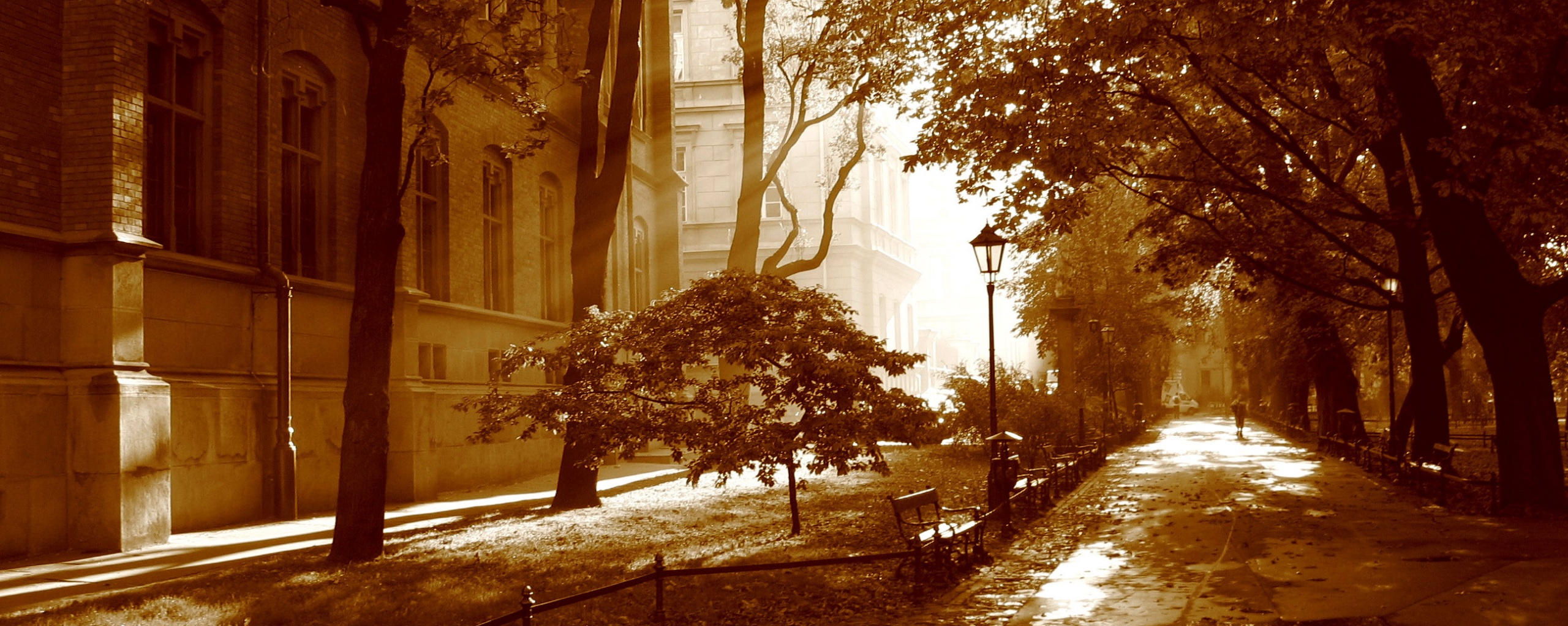 Аллея у здания обои