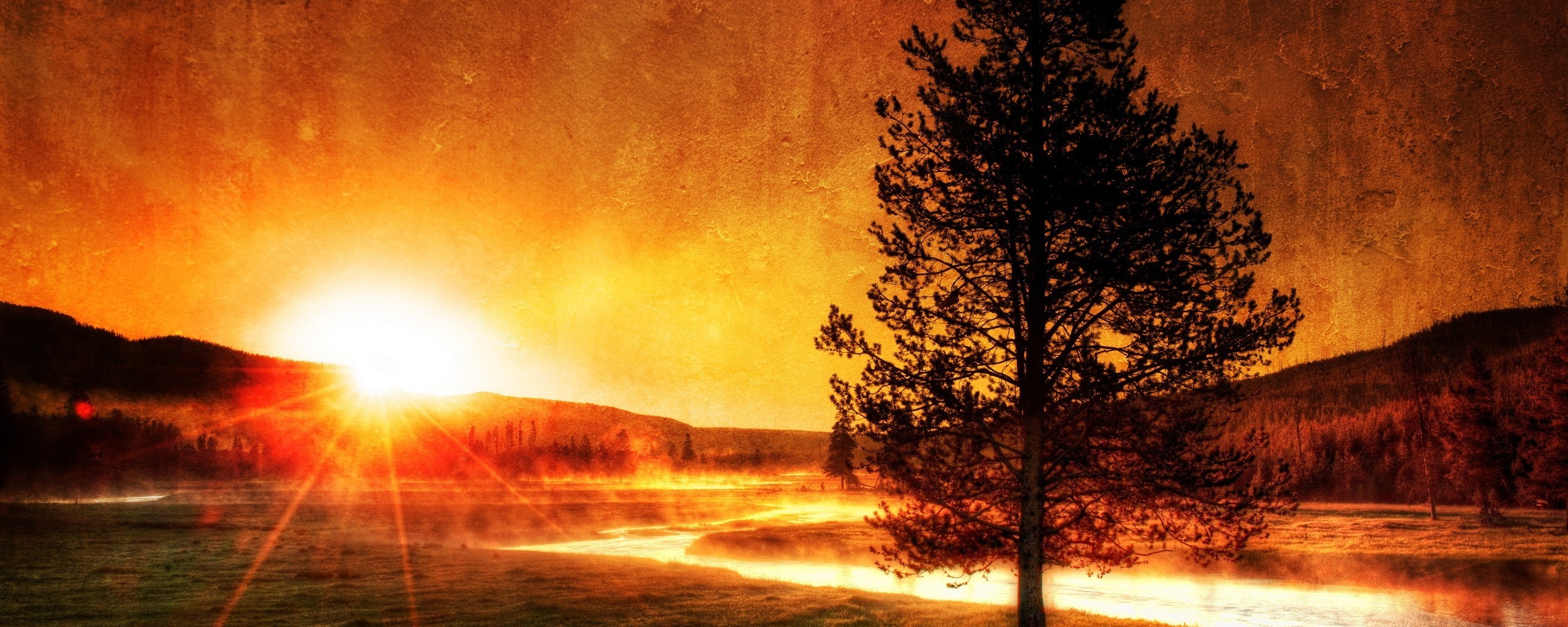 Закат за речкой обои