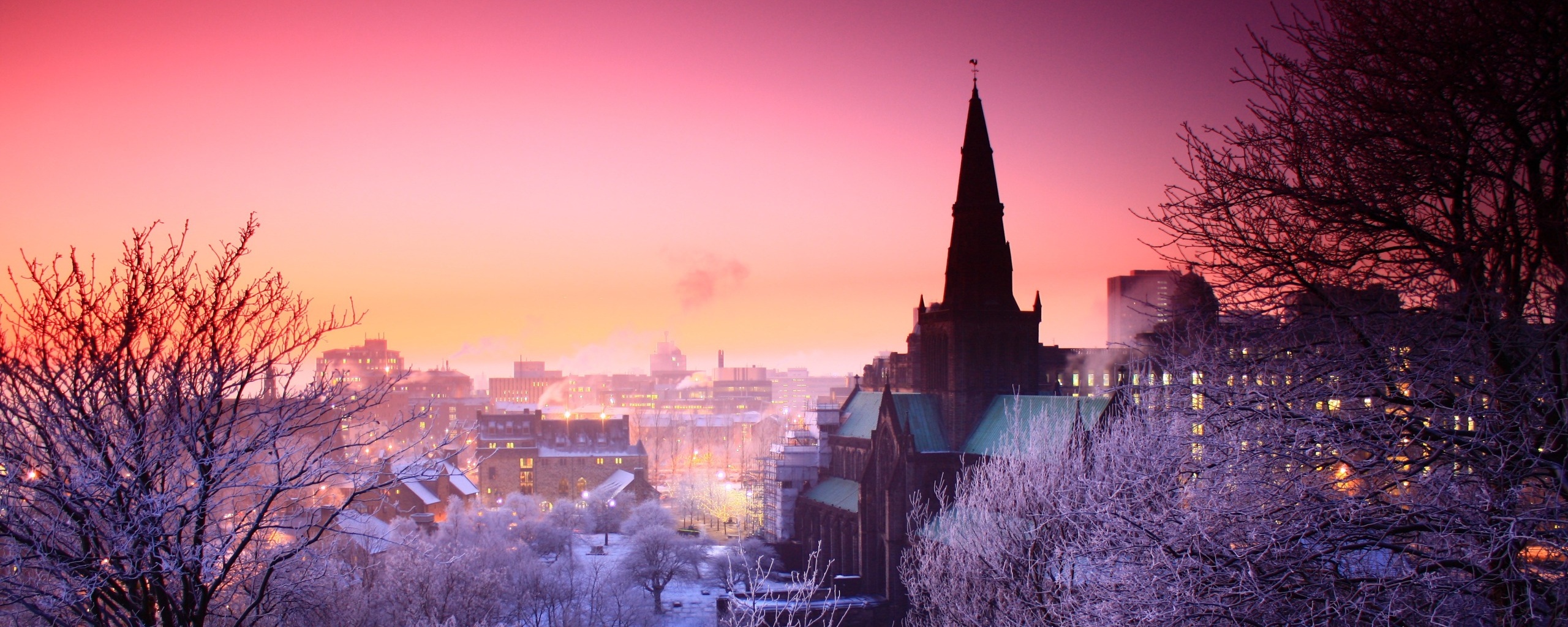 Закатный город зимой обои