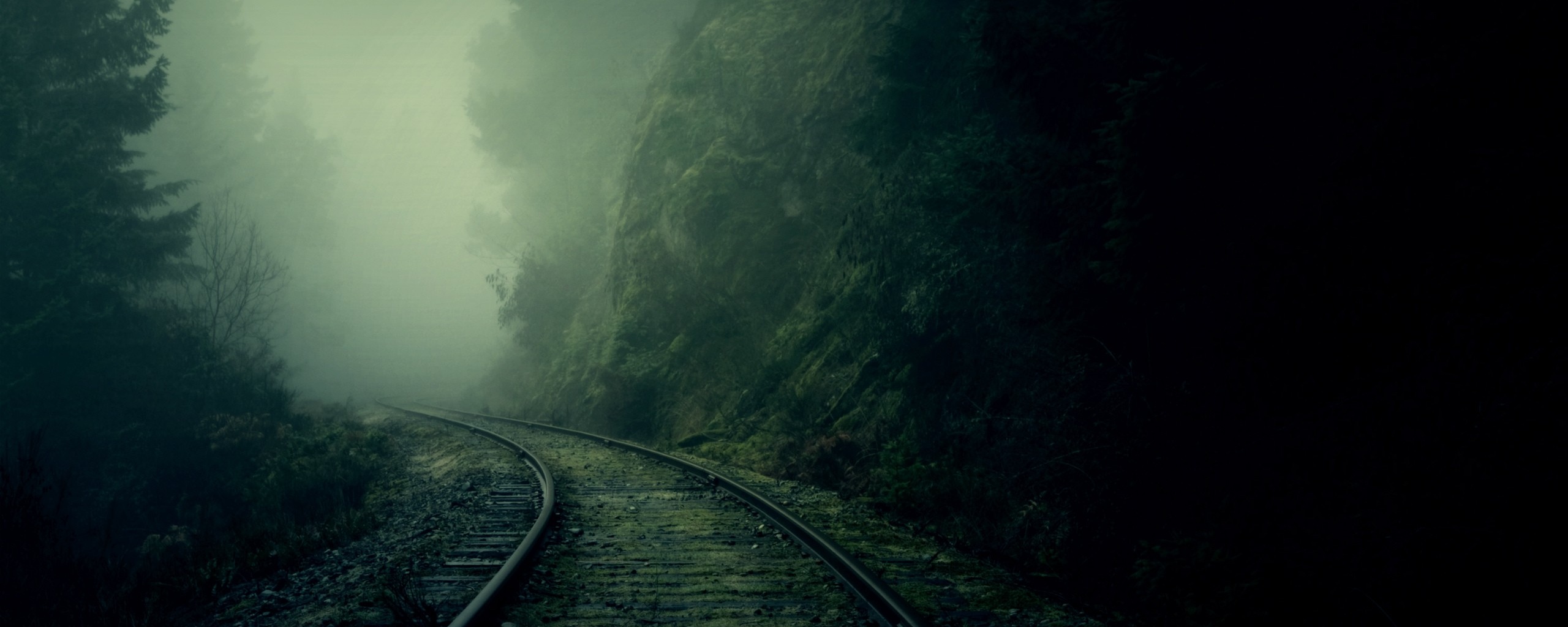 Рельсы уходя в туман обои