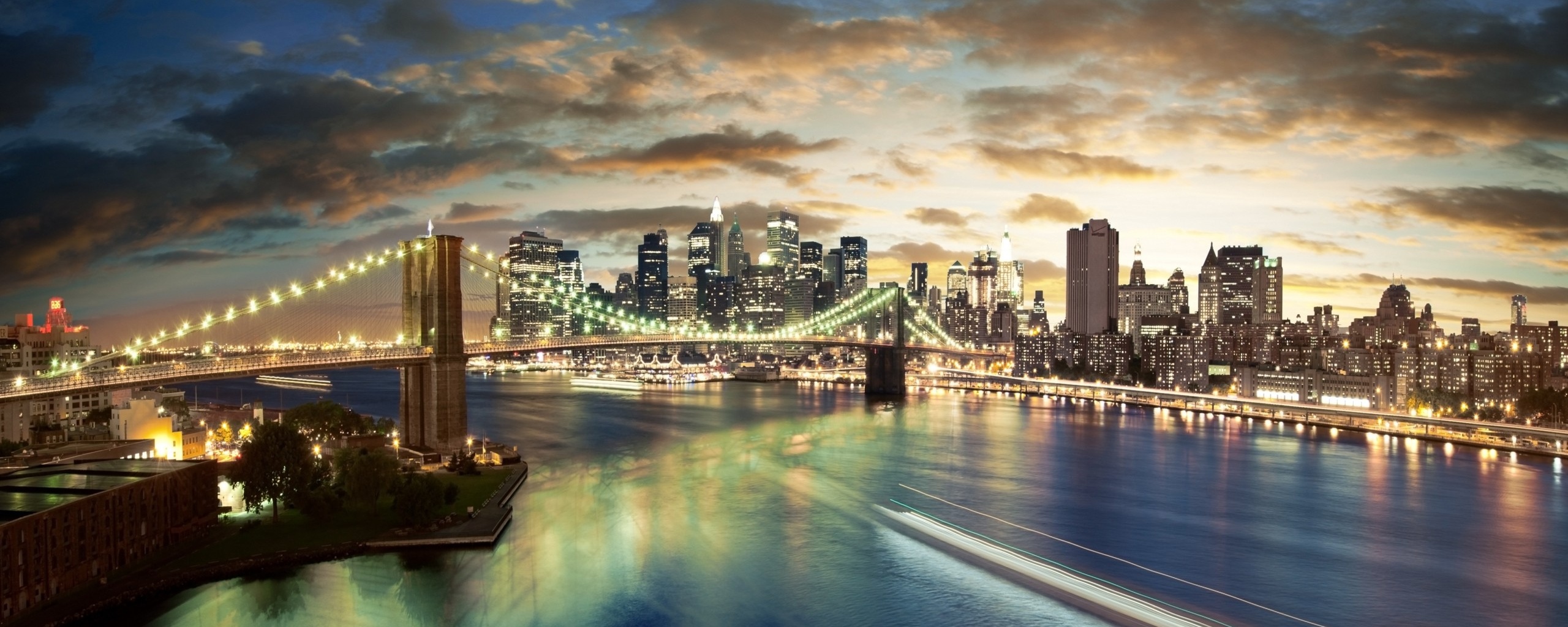 Мост в Нью-Йорке ночью обои