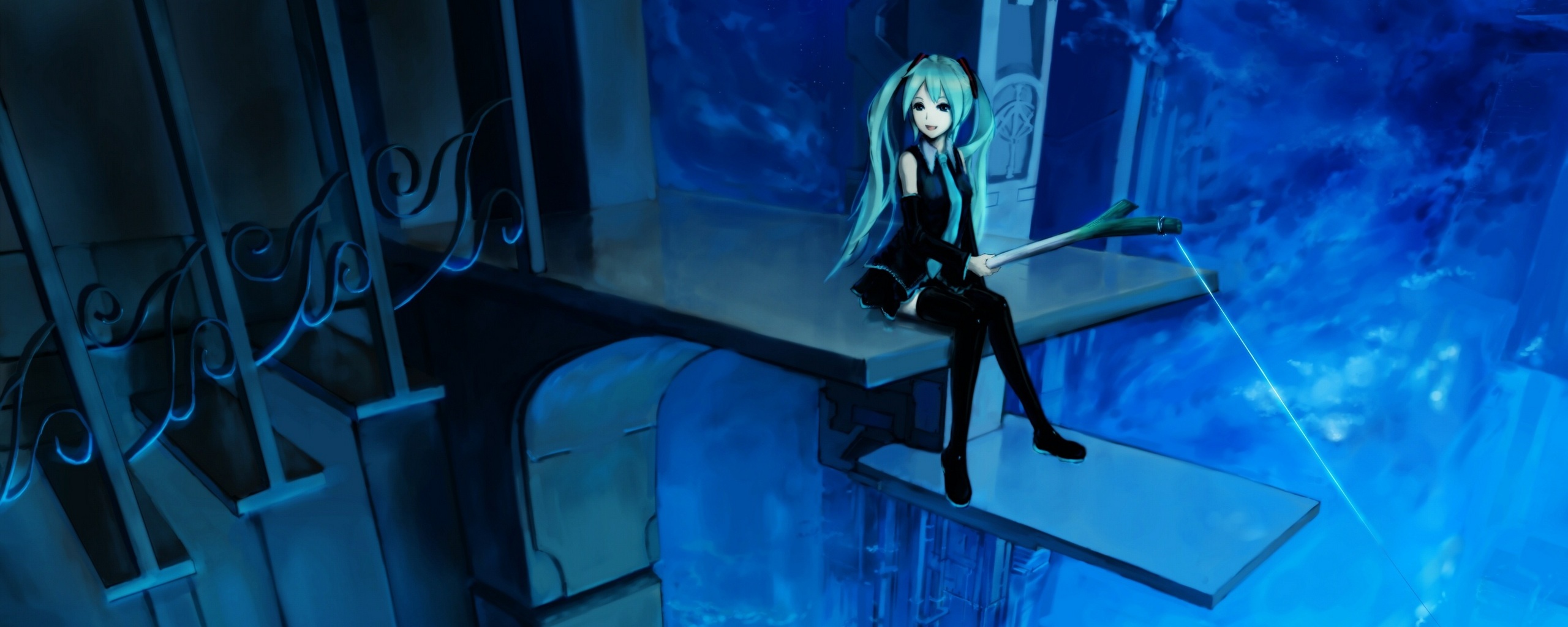 Хатсуне Мику с удочкой обои