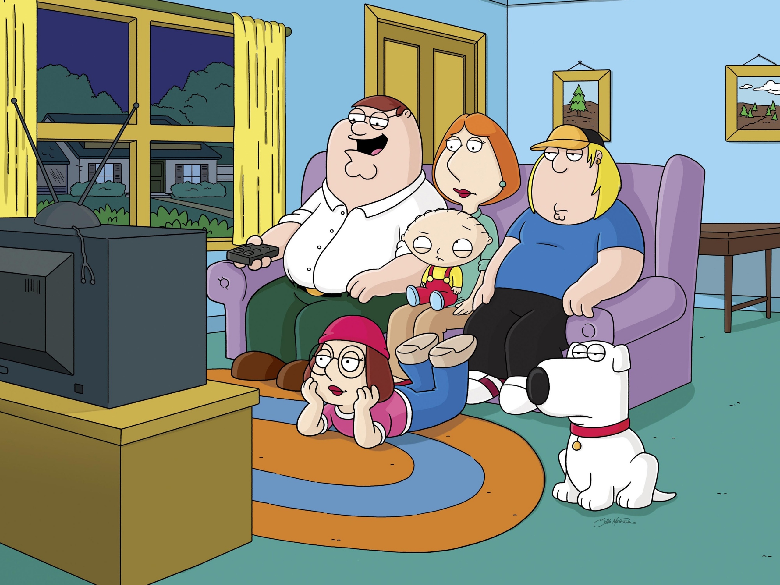 Гриффины всей семьей перед телевизором обои