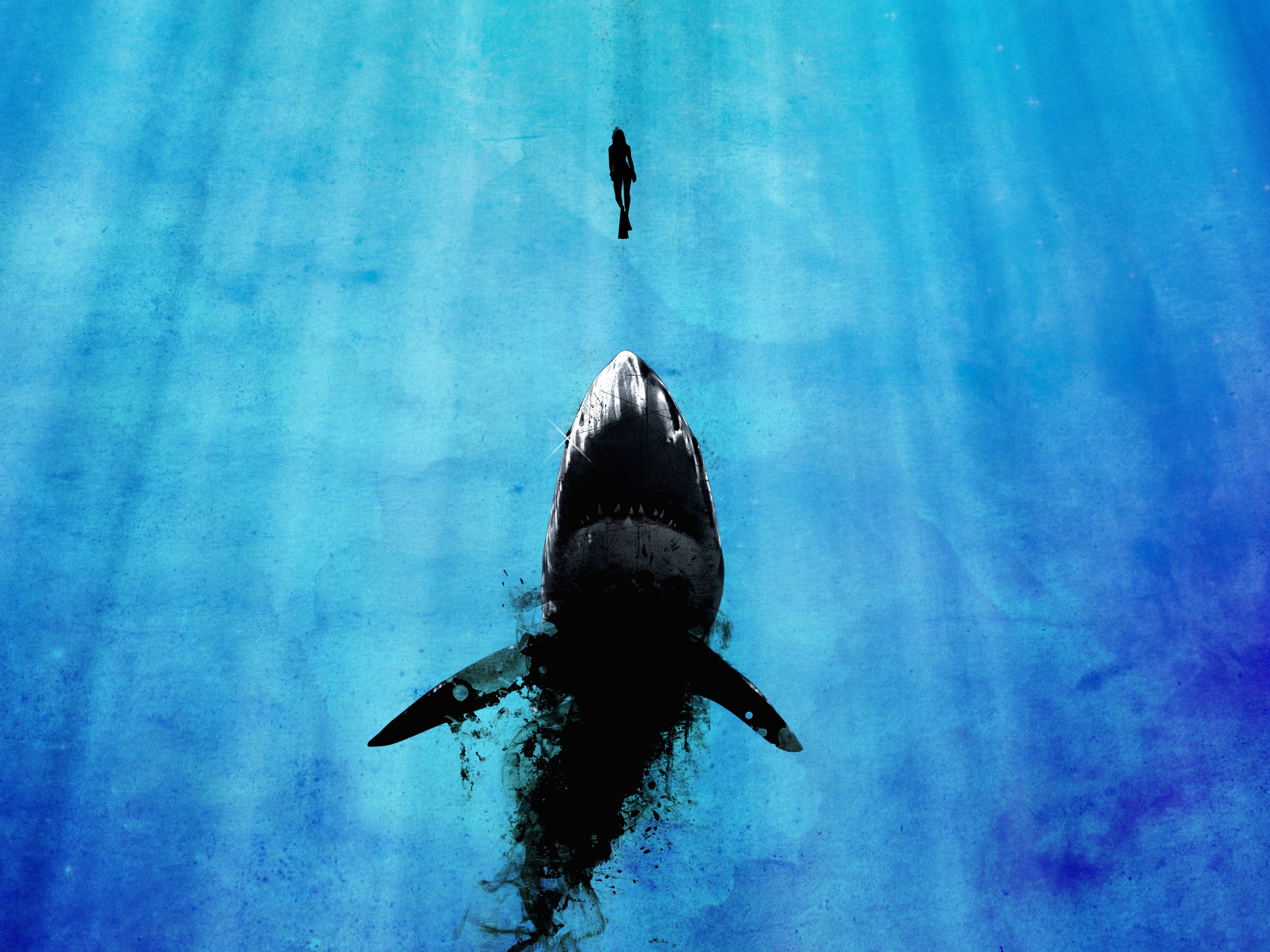 Акула гонится за человеком обои