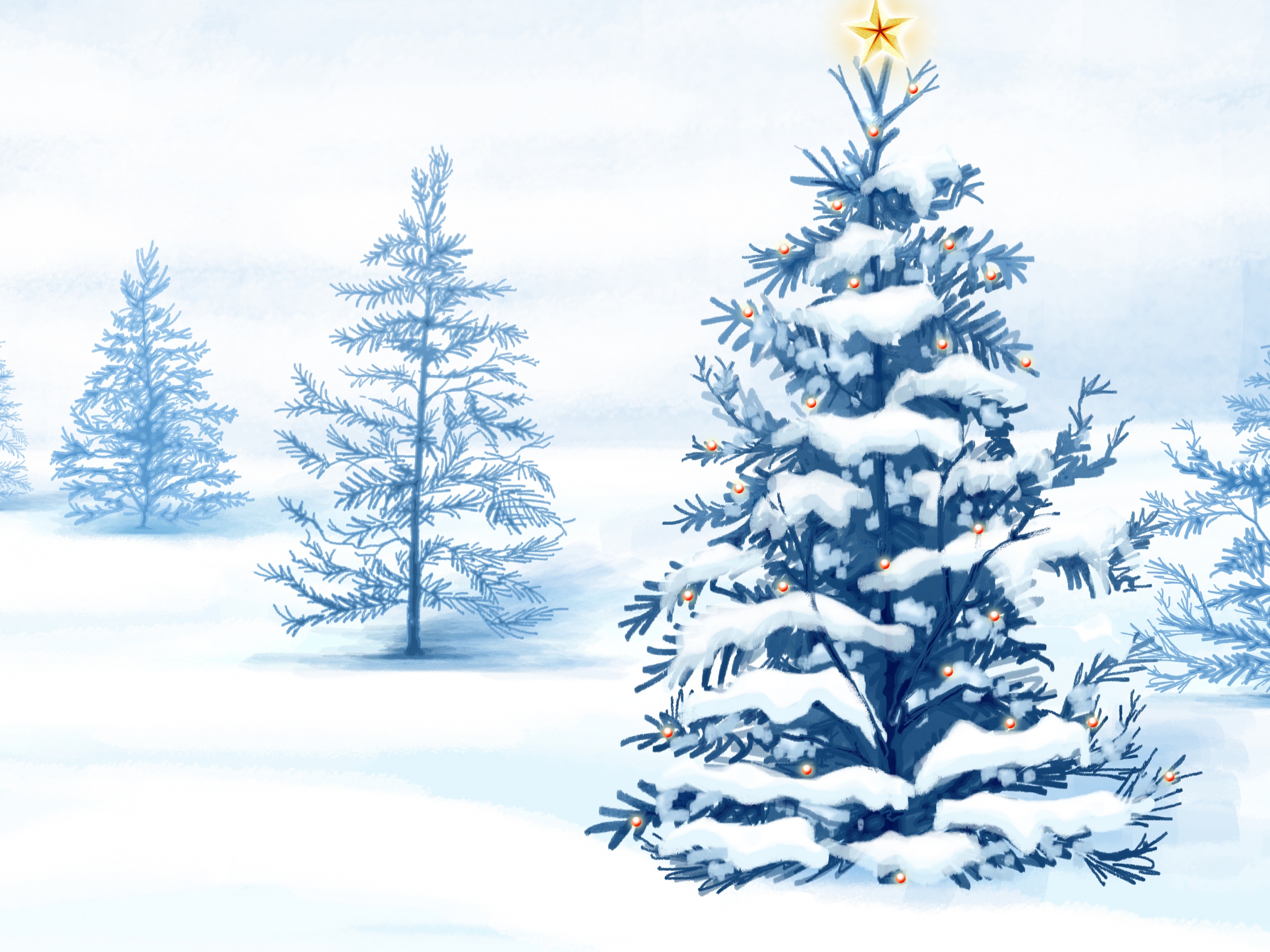 Украшенная ёлочка в лесу обои