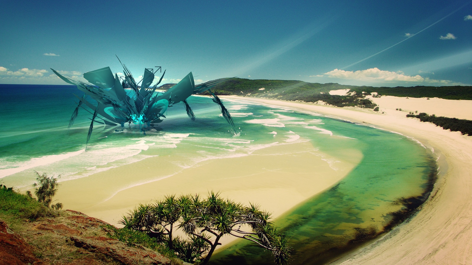 Робот на побережье обои