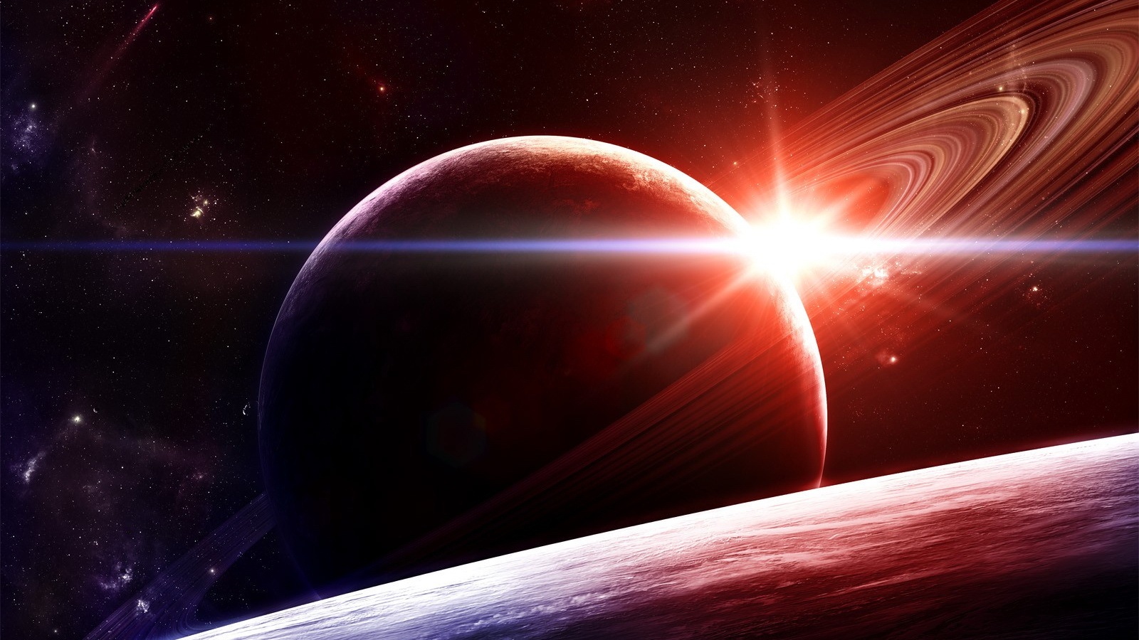 Солнце сквозь кольца Сатурна обои