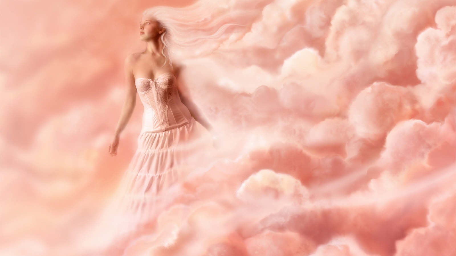 Девушка на облаках обои