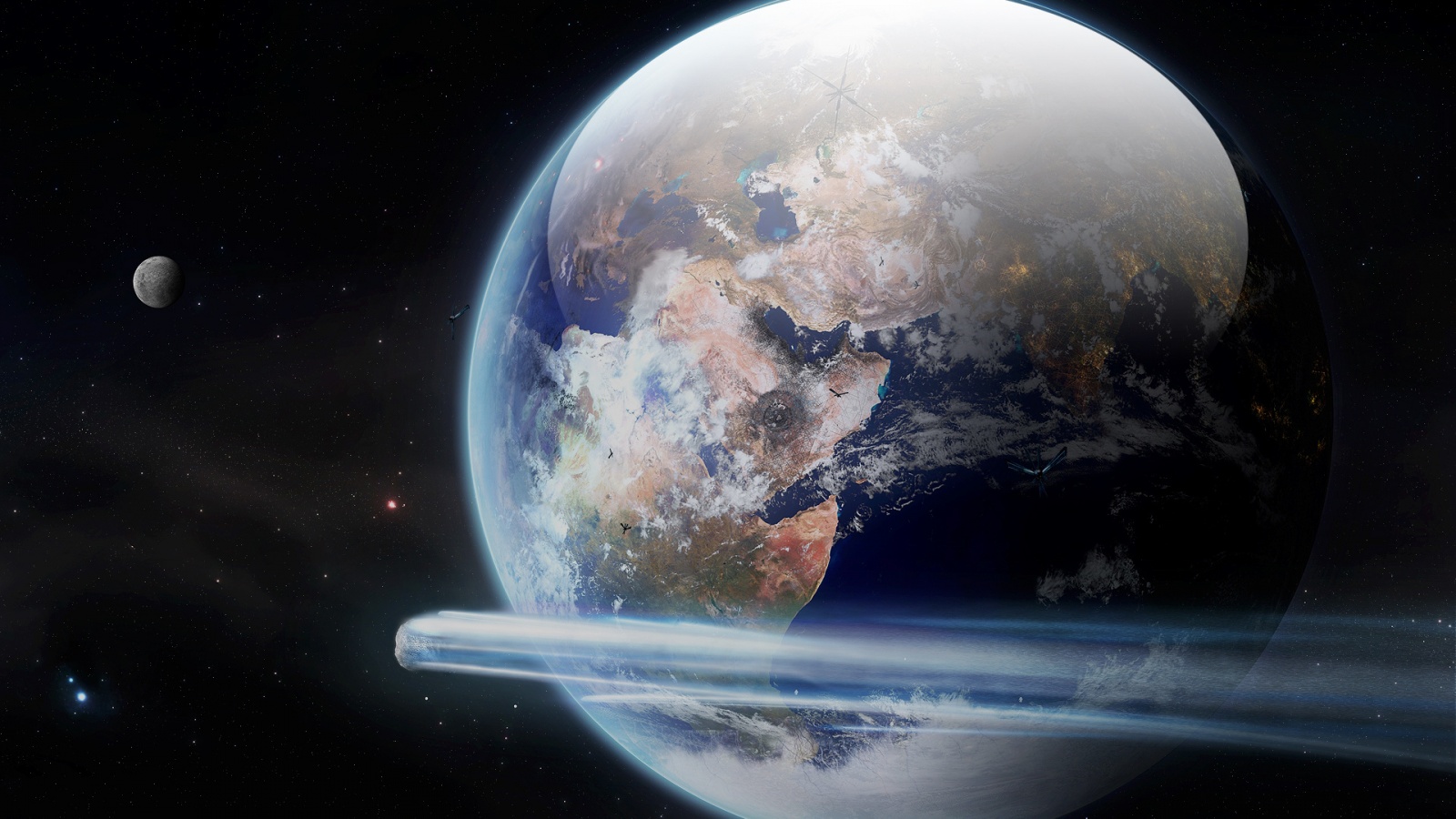 Метеорит пролетает мимо Земли обои