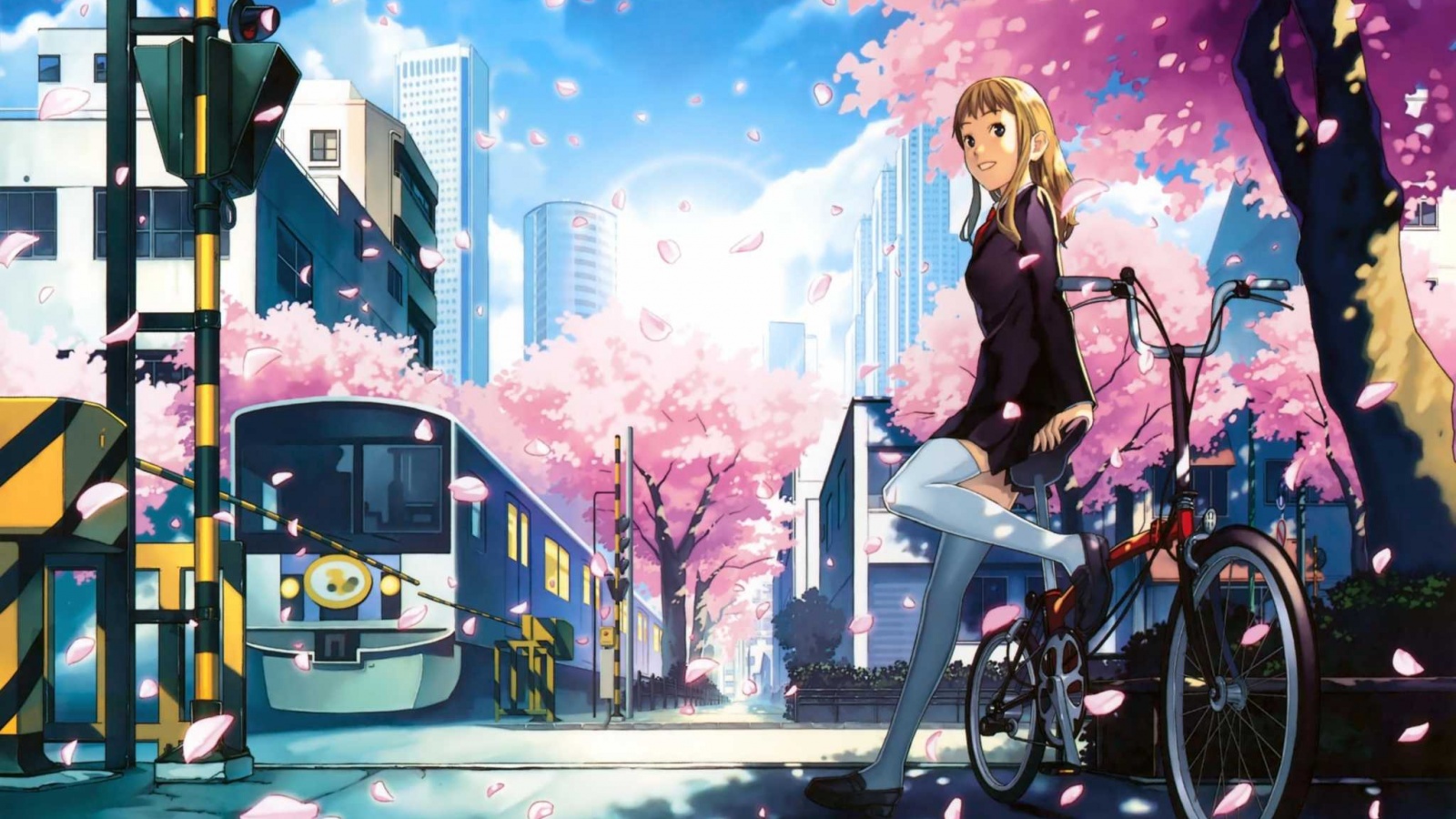 Японская школьница на велосипеде обои