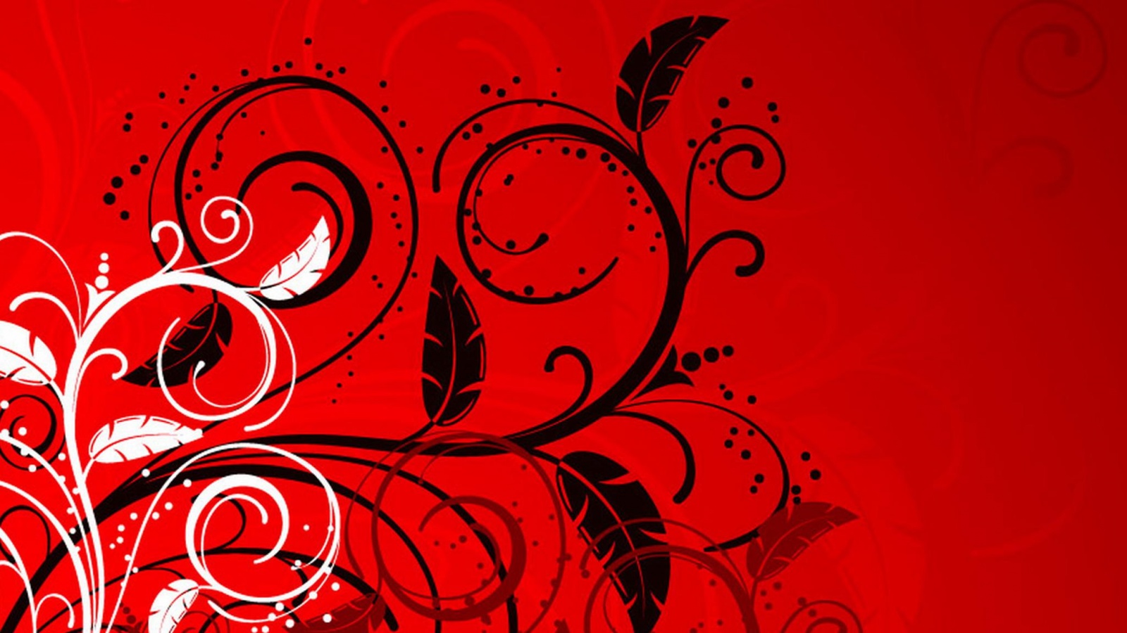 Черно-белые листики на красном фоне обои